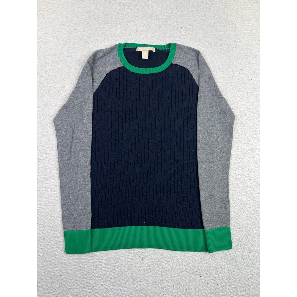 Banana Republic Sweater Mens Medium Navy Gray Green Cable Knit Crewneck Pullover